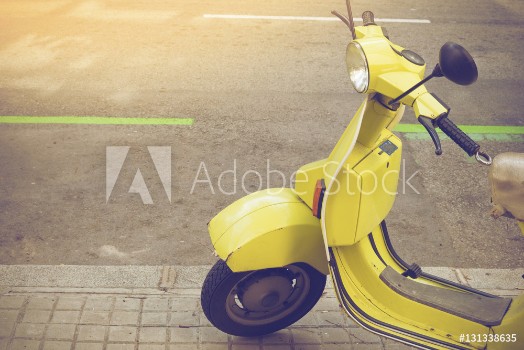 Picture of Detail of old vintage scooter parked on the street in Barcelona Spain